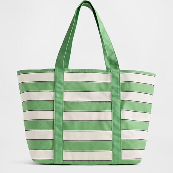 GAP Green Canvas Stripe Tote Bag/NWT - Picture 1 of 11